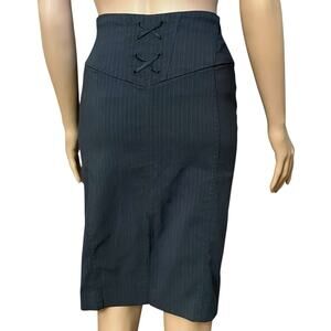 Y2K Express Design Studio Pencil Skirt 6 Pinstripe Lace Up Back High Rise Gray